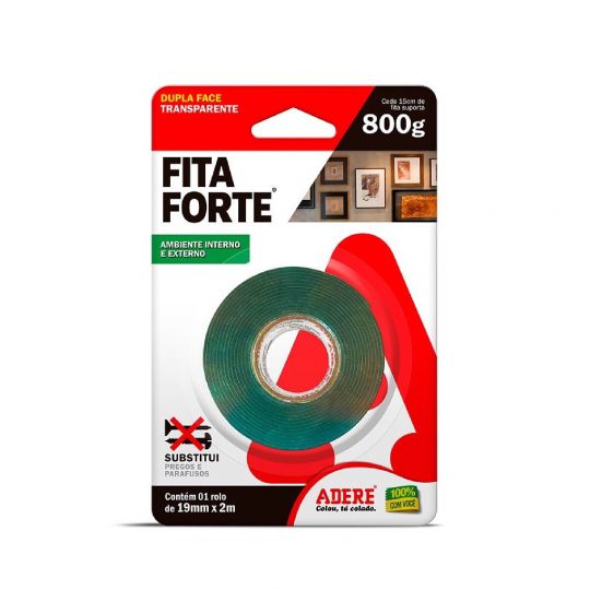 CINTA DOBLE FAZ TRANSP. FITA FORTE ADERE 19MM X 2MTS ESP.1,0MM