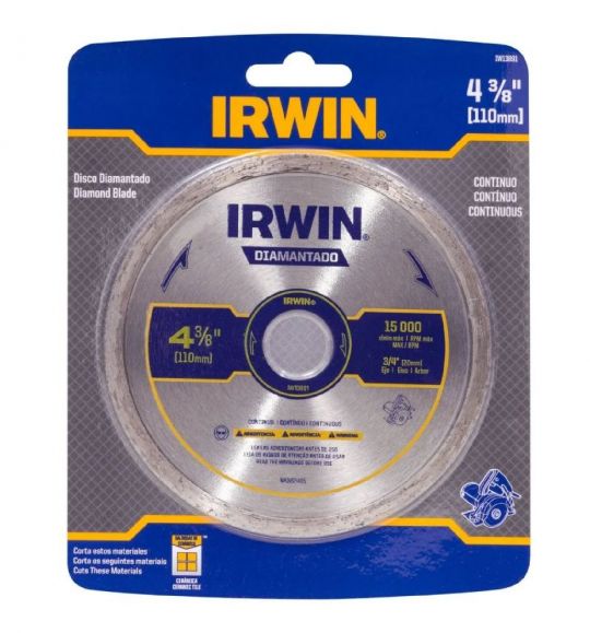 DISCO CORTE DIAMANTADO IRWIN 110 X 20MM CONTINUO IW13891