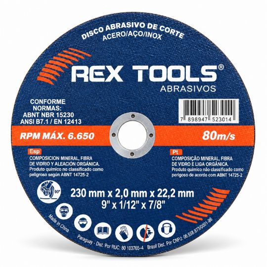 DISCO CORTE ACERO INOX REX TOOLS 230 X 2,0 X 22,2