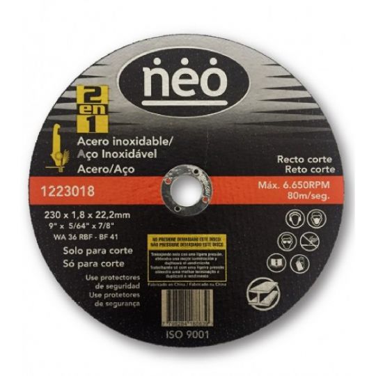 DISCO CORTE METAL /INOX NEO 230 X 1,8 X 22,2MM 1223018