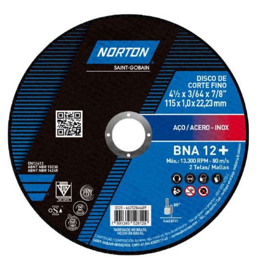 DISCO CORTE METAL NORTON 115 X 1,0 X 22,2MM BNA12+