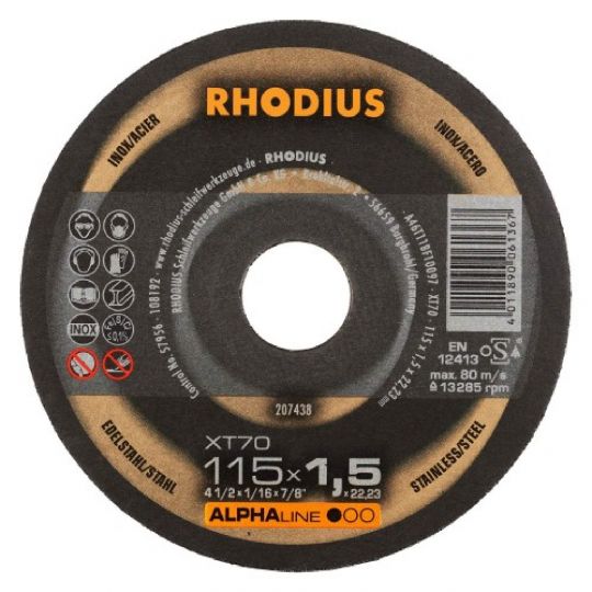 DISCO CORTE METAL /INOX RHODIUS 115 X 1,5 X 22,23 - XT70 207438