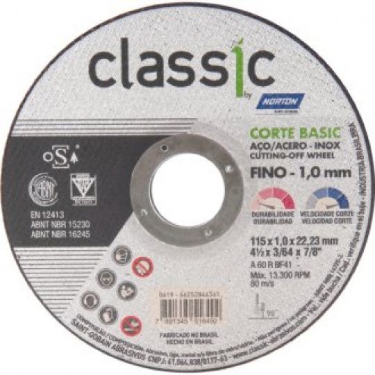 DISCO CORTE METAL NORTON CLASSIC AR102 115 X 1,0 X 22,2MM