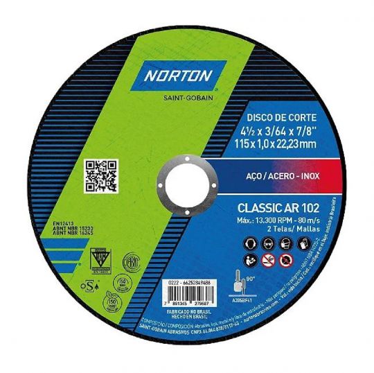 DISCO CORTE METAL NORTON CLASSIC AR102 115 X 1,0 X 22,2MM