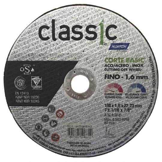 DISCO CORTE METAL NORTON CLASSIC 180 X 1,6 X 22,2MM