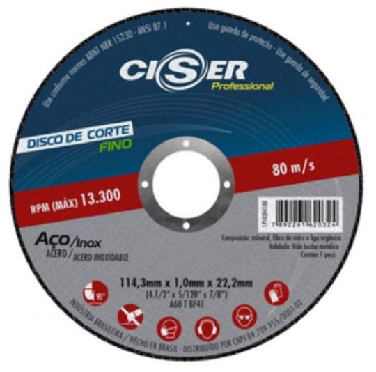 DISCO CORTE ACERO INOX CISER 115 X 1,0 X 22,2 1P10204100