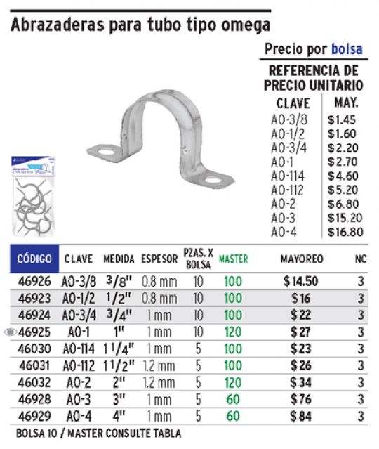 ABRAZADERA TIPO U OMEGA VOLTECK 1 /2 (10PZ) 46923