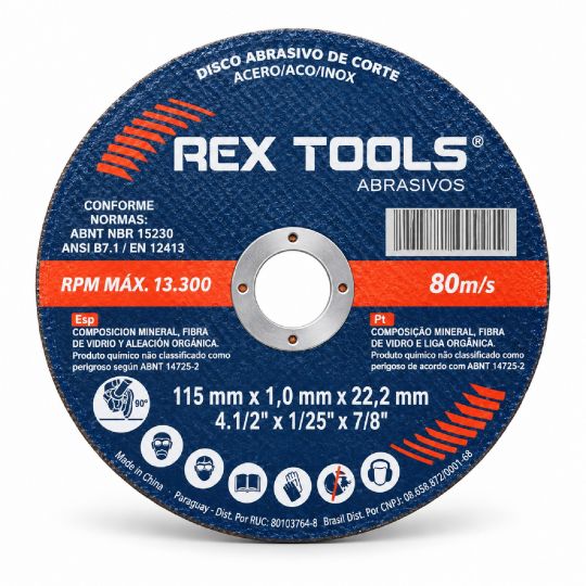 DISCO CORTE ACERO INOX REX TOOLS 115 X 1,0 X 22,2