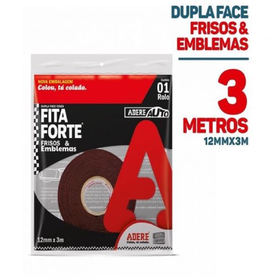 CINTA DOBLE FAZ GRIS FITA FORTE FRISOS & EMBLEMAS ADERE 12MM X 3M