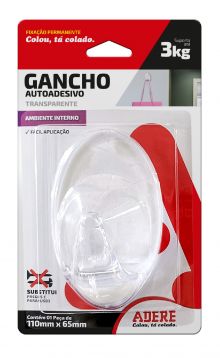 GANCHO ADHESIVO TRANSPARENTE ADERE GRANDE 110 X 65MM 1PZ