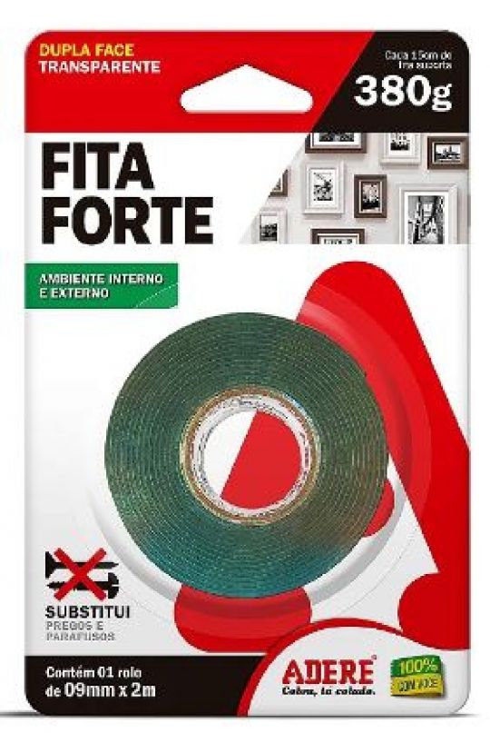 CINTA DOBLE FAZ TRANSP. FITA FORTE ADERE 9MM X 2MTS ESP.1,0MM